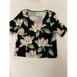Anthropologie Vintage Style Postage Stamp tropical Floral Print Top